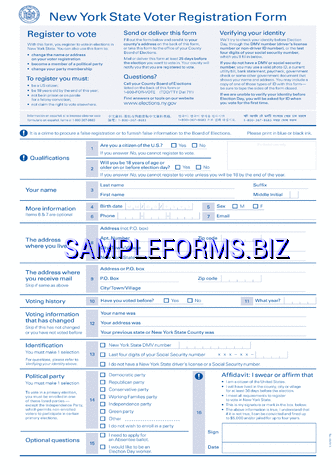 New York State Voter Registration Form pdf free